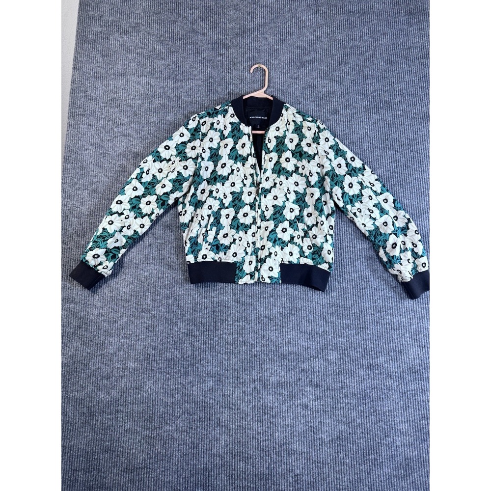 WHO WHAT WEAR Jacket Women's Small Multicolor Floral Lined Full Zip Bomber Style